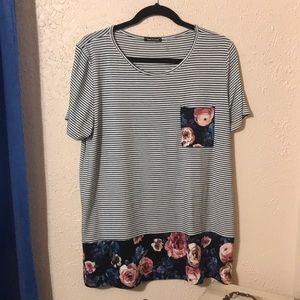 Pink Clover Floral Stripe Top